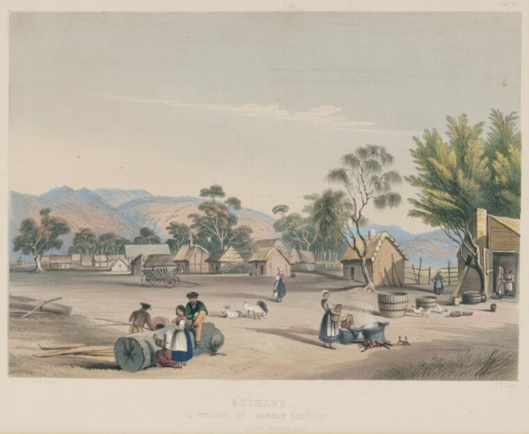 Giles, James William, 1801-1870. Bethany, a
                        village of German settlers at the foot of the
                        Barossa Hills [picture]