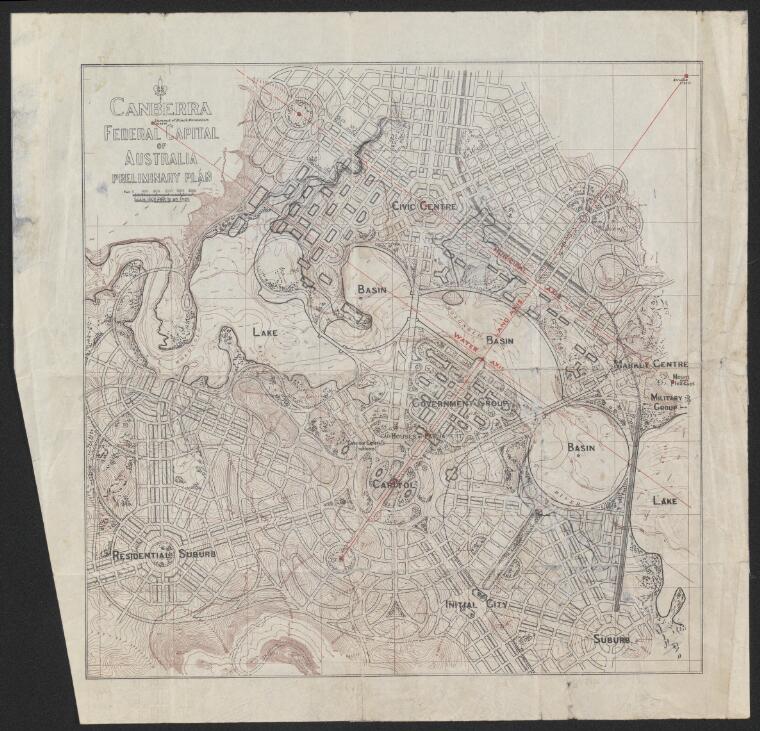 Griffin, Walter Burley, 1876-1937. Canberra Federal Capital of Australia preliminary plan [cartographic material].