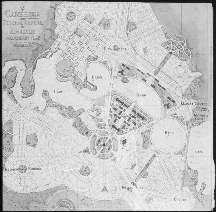 Griffin, Walter Burley, 1876-1937. Canberra Federal Capital of Australia preliminary plan [cartographic material]