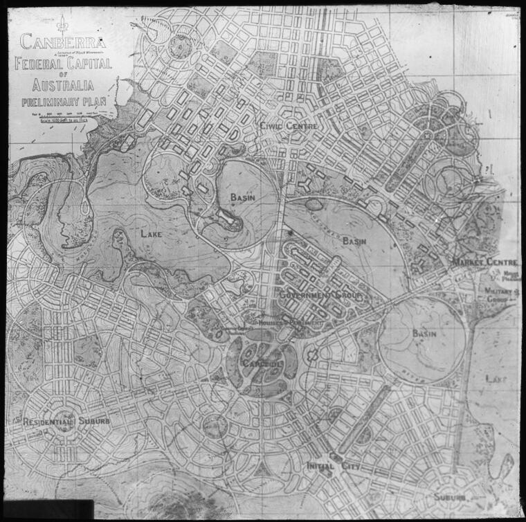 Griffin, Walter Burley, 1876-1937. Canberra Federal Capital of Australia preliminary plan [cartographic material]