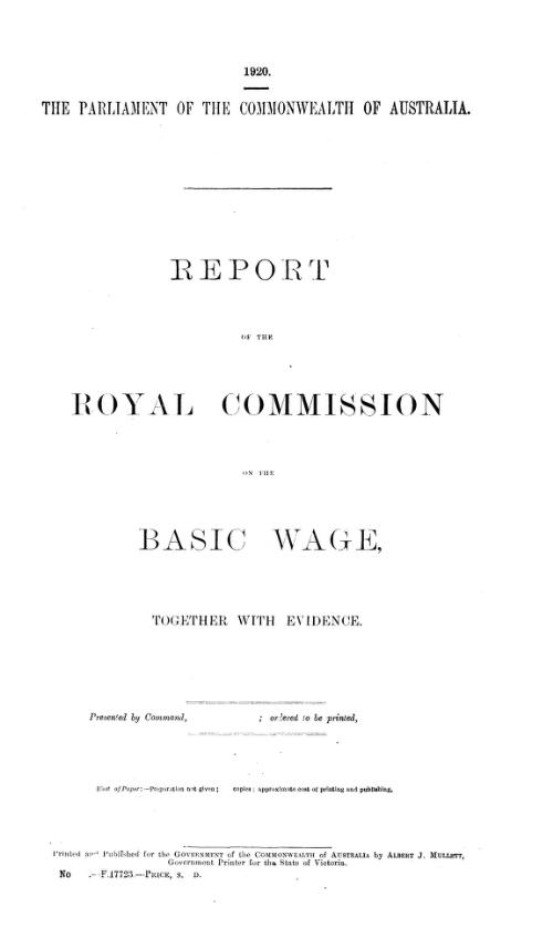 Report of the Royal Commission on the basic wage together with evidence