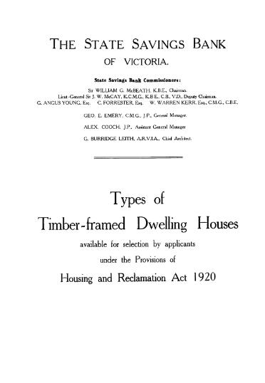 Types Of Timber Framed Dwelling Houses Available For Selection By Applicants Under Provisions Of Housing And Reclamation Act 19