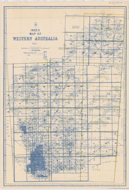 Index map of Western Australia : sheets 300 chs, scale thus 1 mile, 10 mile and 10 mile topographical series / Department of Lands and Surveys