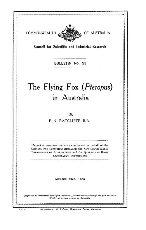 The flying fox (Pteropus) in Australia / by F.N. Ratcliffe