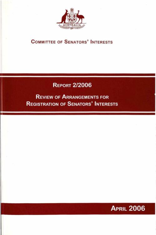 Review of arrangements for registration of Senators' interests / The Committee of Senators' Interests