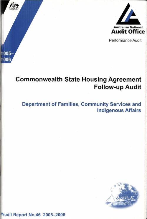 Commonwealth State Housing Agreement follow-up audit : Department of Families, Community Services and Indigenous Affairs / the Auditor-General