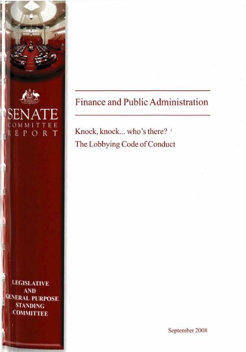 Knock, knock-- who's there? : the lobbying code of conduct / Standing Committee on Finance and Public Administration