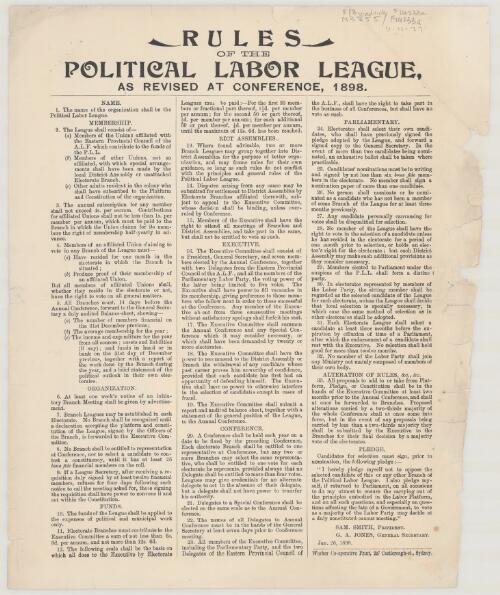 Rules of the Political Labor League as revised at conference, 1898
