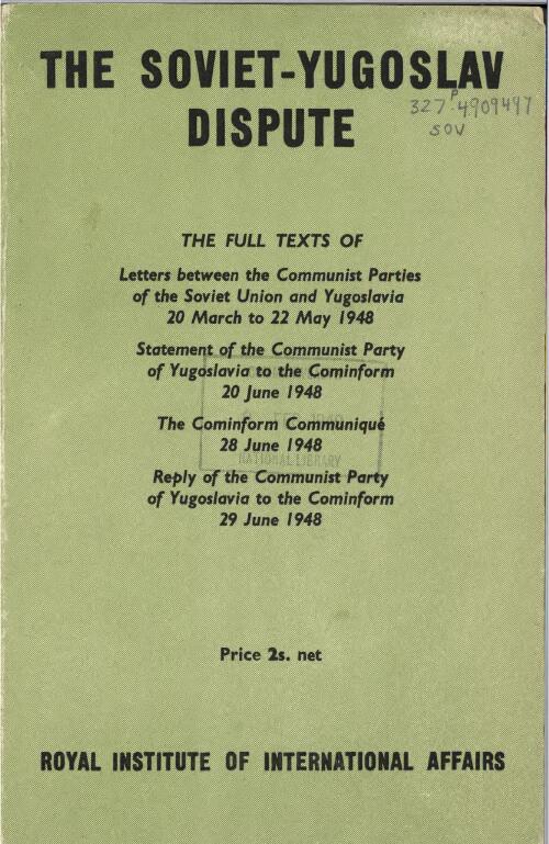 The Soviet-Yugoslav dispute : text of the published correspondence