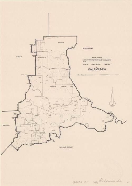 State electoral district of Kalamunda, Western Australia [cartographic material] / prepared following the final recommendations of the Electoral Commissioners, as published in the Government Gazette on the 9th June 1976, and applying as provided in subsection (6) of Section 12 of the Electoral Districts Act, 1947-1975