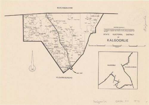 State electoral district of Kalgoorlie, Western Australia [cartographic material] / prepared following the final recommendations of the Electoral Commissioners, as published in the Government Gazette on the 9th June 1976, and applying as provided in subsection (6) of Section 12 of the Electoral Districts Act, 1947-1975