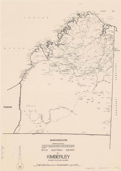 State electoral district of Kimberley, Western Australia [cartographic material] / prepared following the final recommendations of the Electoral Commissioners, as published in the Government Gazette on the 9th June 1976, and applying as provided in subsection (6) of Section 12 of the Electoral Districts Act, 1947-1975