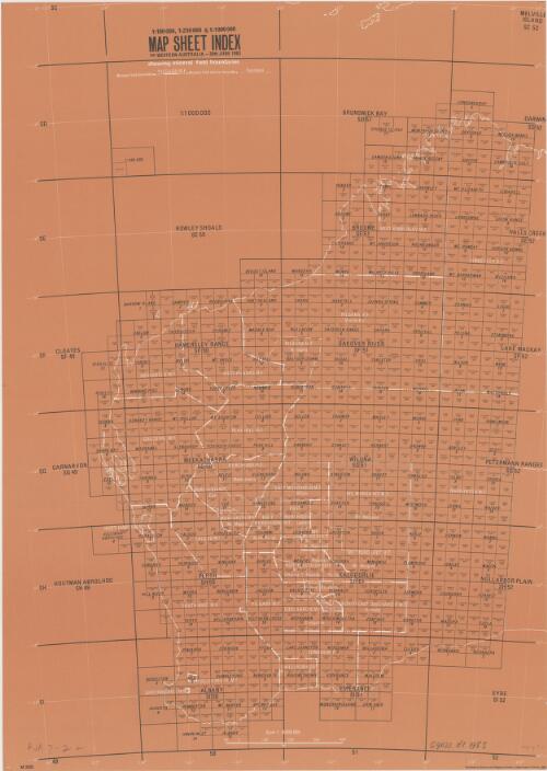 1:100 000, 1:250 000 & 1:1 000 000 map sheet index of Western Australia - 30th June 1983, showing mineral field boundaries / Department of Mines