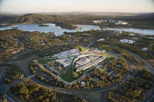 Aerial view of Parliament House, Canberra, 2008 / John Gollings