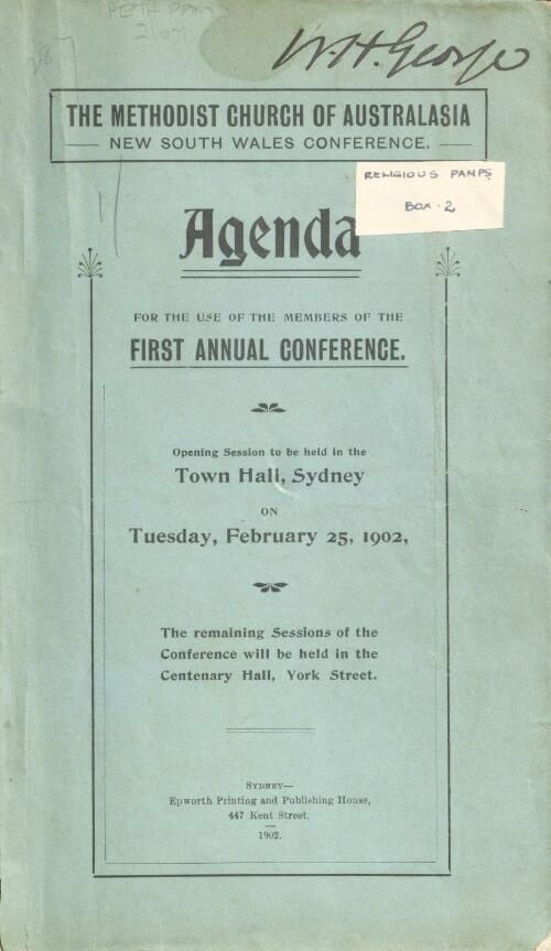 Agenda for the use of the members of the first annual conference