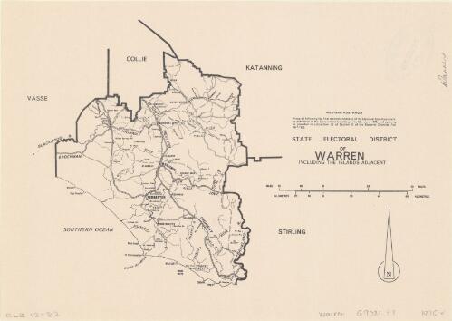 State electoral district of Warren, Western Australia [cartographic material] / prepared following the final recommendations of the Electoral Commissioners, as published in the Government Gazette on the 9th June 1976, and applying as provided in subsection (6) of Section 12 of the Electoral Districts Act, 1947-1975