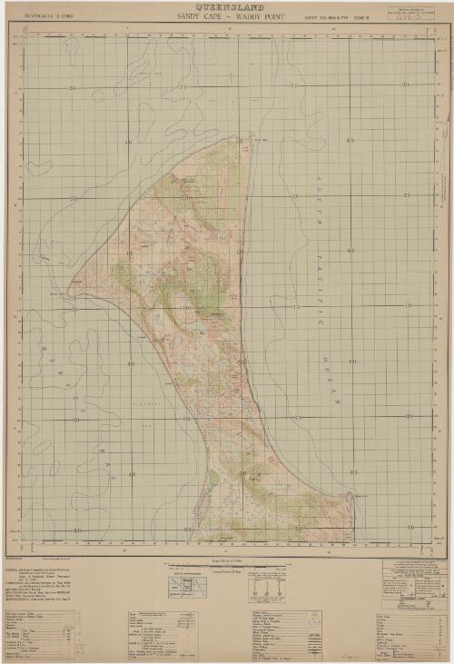 Sandy Cape-Waddy Point, Queensland / reproduction: 2/1 Aust. Army Topo. Svy Coy., Aug '43 ; compilation and detail: surveyed by plane table and air photos by 2 Aust. Fd. Svy. Coy. May '43