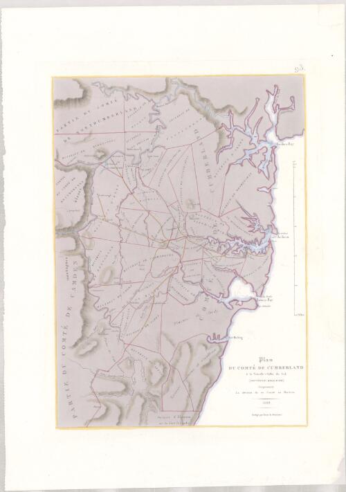 Plan du Comté de Cumberland à la Nouvelle-Galles du Sud, (Nouvelle-Hollande,) comprenant la division de ce Comté en districts / rédigé par Louis de Freycinet