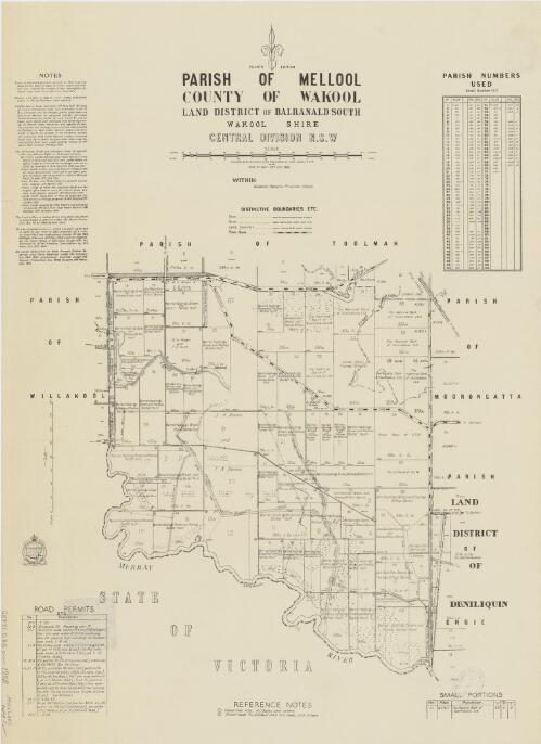 Parish of Mellool, County of Wakool [cartographic material] : Land District of Balranald South, Wakool Shire, Central Division N.S.W / compiled, drawn & printed at the Department of Lands, Sydney, N.S.W