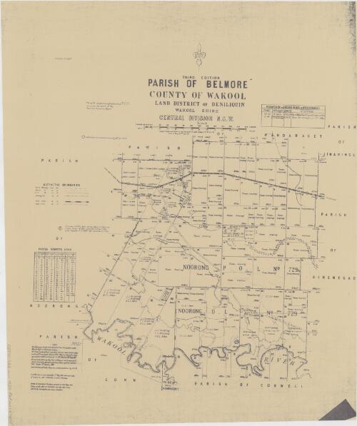 Parish of Belmore, County of Wakool [cartographic material] : Land District of Deniliquin, Wakool Shire, Central Division N.S.W. / compiled, drawn and printed at the Department of Lands, Sydney N.S.W