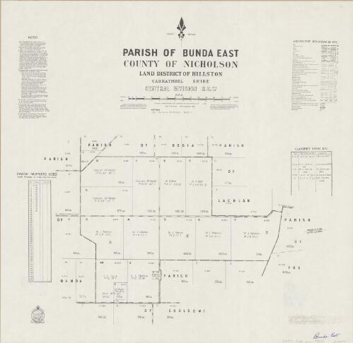 Parish of Bunda East, County of Nicholson [cartographic material] : Land District of Hillston, Carrathool Shire, Central Division N.S.W / compiled, drawn & printed at the Department of Lands, Sydney, N.S.W