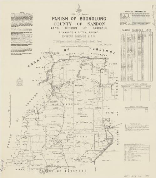 Parish of Boorolong, County of Sandon [cartographic material] : Land District of Armidale, Dumaresq & Guyra Shires, Eastern Division N.S.W. / compiled, drawn and printed at the Department of Lands, Sydney, N.S.W
