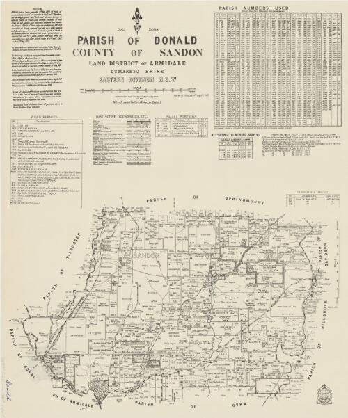 Parish of Donald, County of Sandon [cartographic material] : Land District of Armidale, Dumaresq Shire, Eastern Division N.S.W / compiled, drawn and printed at the Department of Lands, Sydney, N.S.W