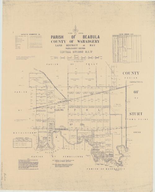 Parish of Beabula, County of Waradgery [cartographic material] : Land District of Hay, Waradgery Shire, Central Division N.S.W. / compiled, drawn and printed at the Department of Lands, Sydney, N.S.W