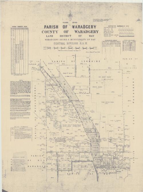 Parish of Waradgery, County of Waradgery [cartographic material] : Land District of Hay, Waradgery Shire & Municipality of Hay, Central Division N.S.W. / compiled, drawn and printed at the Department of Lands, Sydney N.S.W