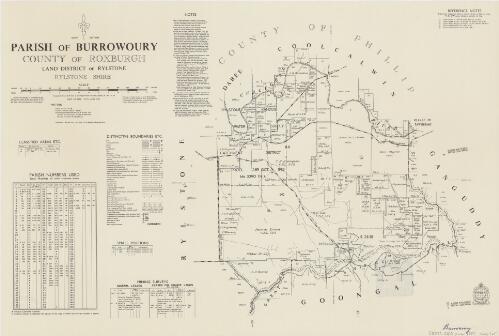 Parish of Burrowoury, County of Roxburgh [cartographic material] : Land District of Rylstone, Rylstone Shire / compiled, drawn & printed at the Department of Lands, Sydney, N.S.W