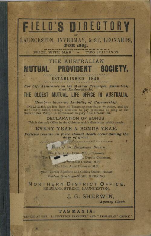 Field's directory of Launceston, Invermay and St. Leonards 1885