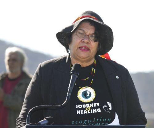 Audrey Kinnear, Chair National Sorry Day Committee addressing the gathering at the Reconciliation Place opening ceremony, Canberra, 28 May 2004 [picture] / Loui Seselja