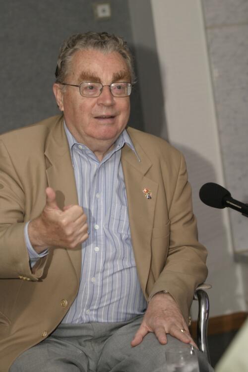 Dr. James Jupp responds to a question during an oral history interview by Barry York at the National Library of Australia, 7 December 2004 [picture] / Greg Power