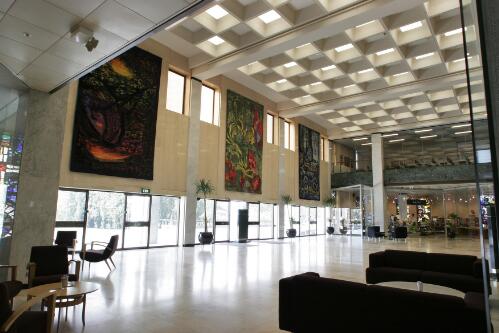 [National Library of Australia foyer showing main entrance and Mathieu Mategot tapestries, Canberra, 2005] [picture] / Loui Seselja