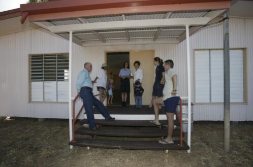 Flight Nurse Gayle Rusher and patients at the Royal Flying Doctor Service of Australia's clinic at Einasleigh Town Hall, Einasleigh, Queensland, 16 June 2005 [picture] / Loui Seselja