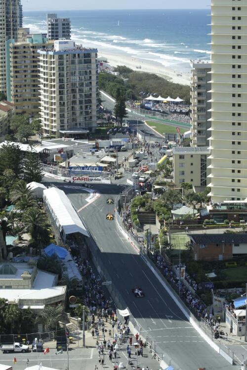 View from the Gold Coast International Hotel of turn 2 of the Lexmark Indy 300, Gold Coast, Queensland, October 2005 [picture] / Greg Power