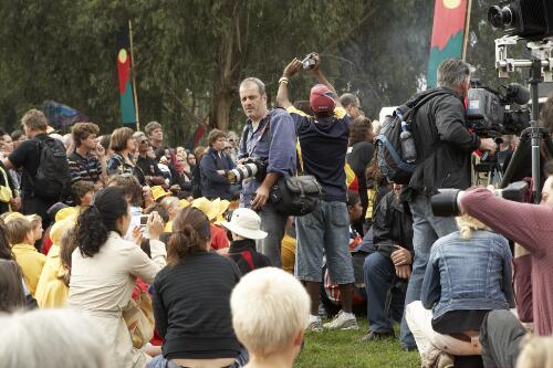 Photographers in the crowd attending the Apology to the Stolen Generations at Parliament House, Canberra, 13 February 2008 [picture] / Craig Mackenzie