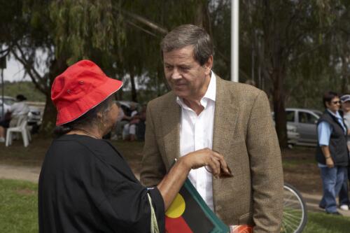 Ray Martin in conversation with a woman at the Apology to the Stolen Generations of Australia, Canberra, 13 February 2008 [picture] / Damian McDonald