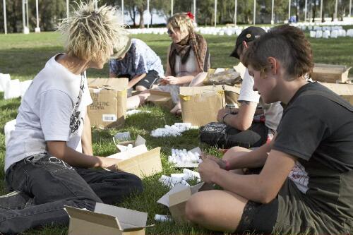 Preparation of candles for the Apology to the Stolen Generations at Parliament House, Canberra, 13 February 2008 [picture] / Greg Power