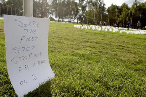 Sign beside candles formation outside Parliament House for the Apology to the Stolen Generations of Australia, Canberra, 13 February 2008 [picture] / Greg Power