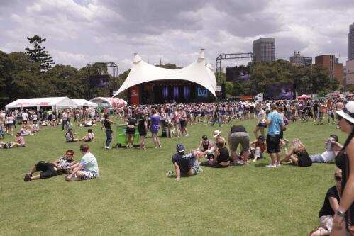 View towards the main stage, The Domain, Sydney, 6 December 2008 [picture] / Greg Power