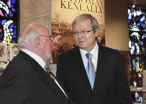 Prime Minister Kevin Rudd and Thomas Keneally at the National Library of Australia, Canberra, 27 August 2009 [picture] / Loui Seselja