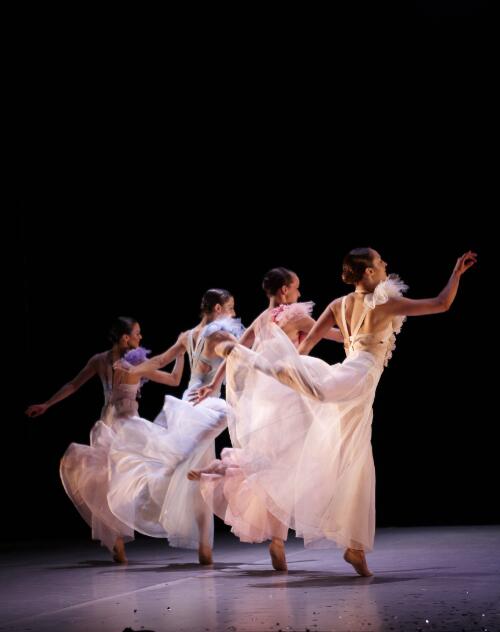 Annabel Knight, Johanna Lee, Emily Amisano and Janessa Dufty during dress rehearsal for Sid's Waltzing Masquerade by Aszure Barton, Sydney Dance Company, The Playhouse, Canberra Theatre Centre, 1 September 2009 [picture] / Greg Power