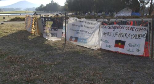 Banners at the Aboriginal Tent Embassy, Canberra, 28 July 2004 / Loui Seselja
