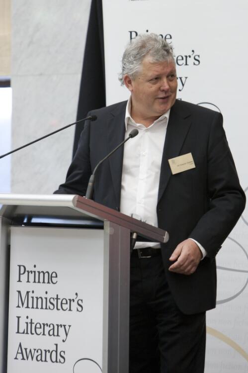 Novelist Stephen Daisley winner of the fiction category at the Prime Minister's Literary Awards held at the National Library of Australia, Canberra, 8 July 2011 [picture] / Craig Mackenzie