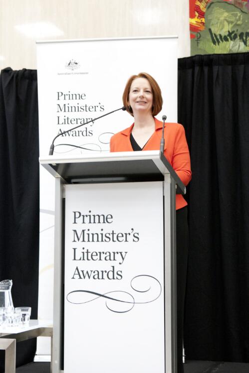 Prime Minister Julia Gillard addressing the audience at the Prime Minister's Literary Awards held at the National Library of Australia, Canberra, 8 July 2011 [picture] / Sam Cooper