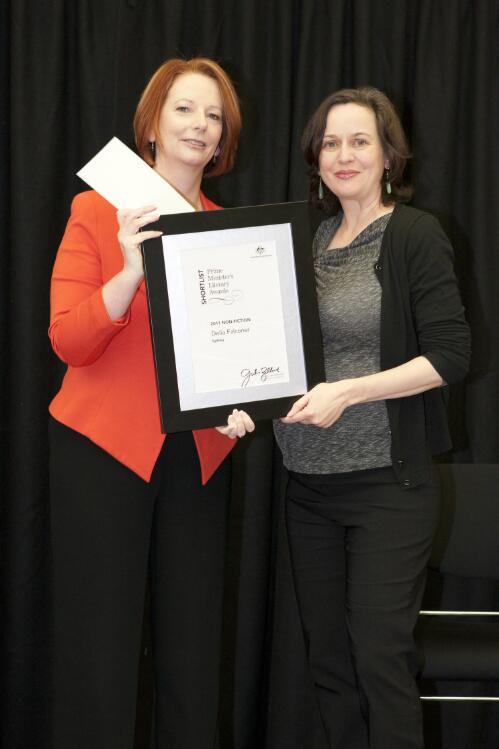 Prime Minister Julia Gillard presenting author Delia Falconer with her award at the Prime Minister's Literary Awards held at the National Library of Australia, Canberra, 8 July 2011 [picture] / Sam Cooper