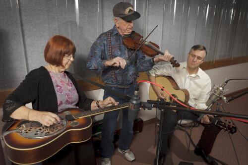 Les and June Bruton playing with Kevin Bradley during a recording session at the National Library of Australia, Canberra, 4 April 2012 [picture] / Craig MacKenzie