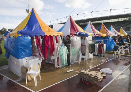 Stalls displaying traditional clothing at Boishakhi Mela, Bengali New Year festival, Sydney Olympic Park, Sydney, 20 April 2013 / Lannon Harley