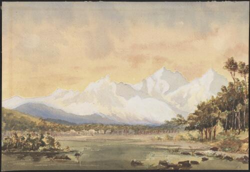 Snowy Mountains in Middle Island, New Zealand, Dec. 1865, from a sketch [picture] / A.G